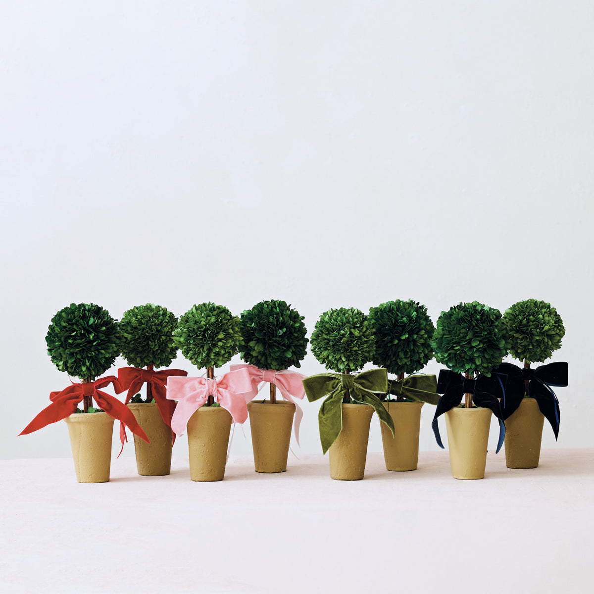 Dried Boxwood Topiary with Red Velvet Bow