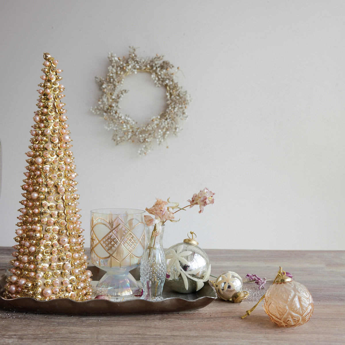 Pink & Gold Pearl Beaded Christmas Trees