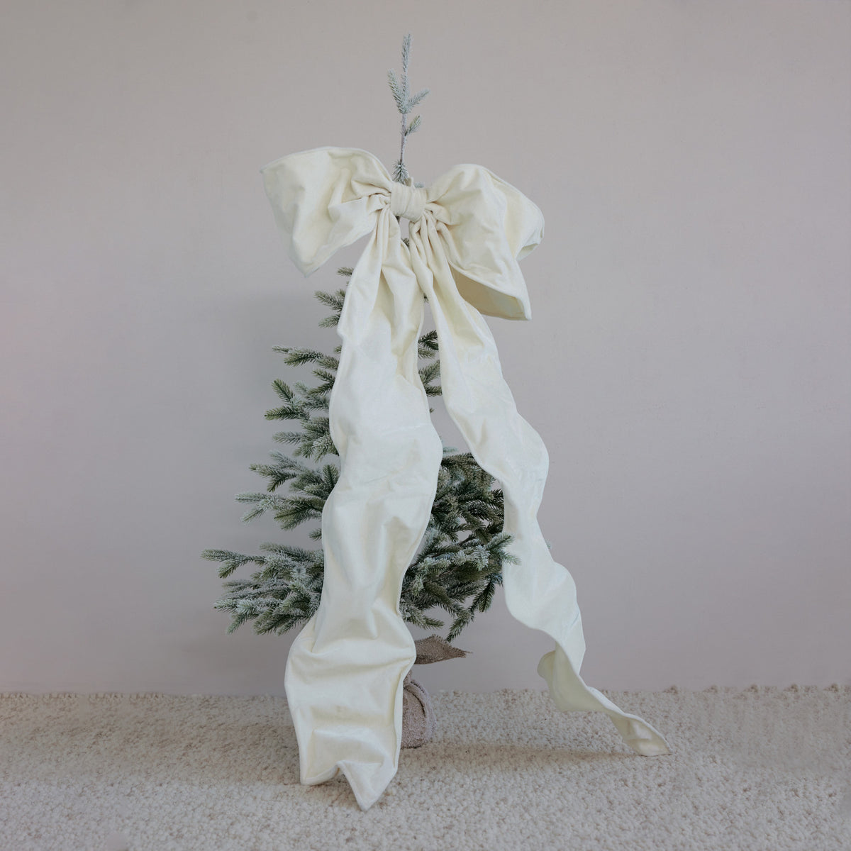 Oversized Cream Velvet Bow with Velcro Closure