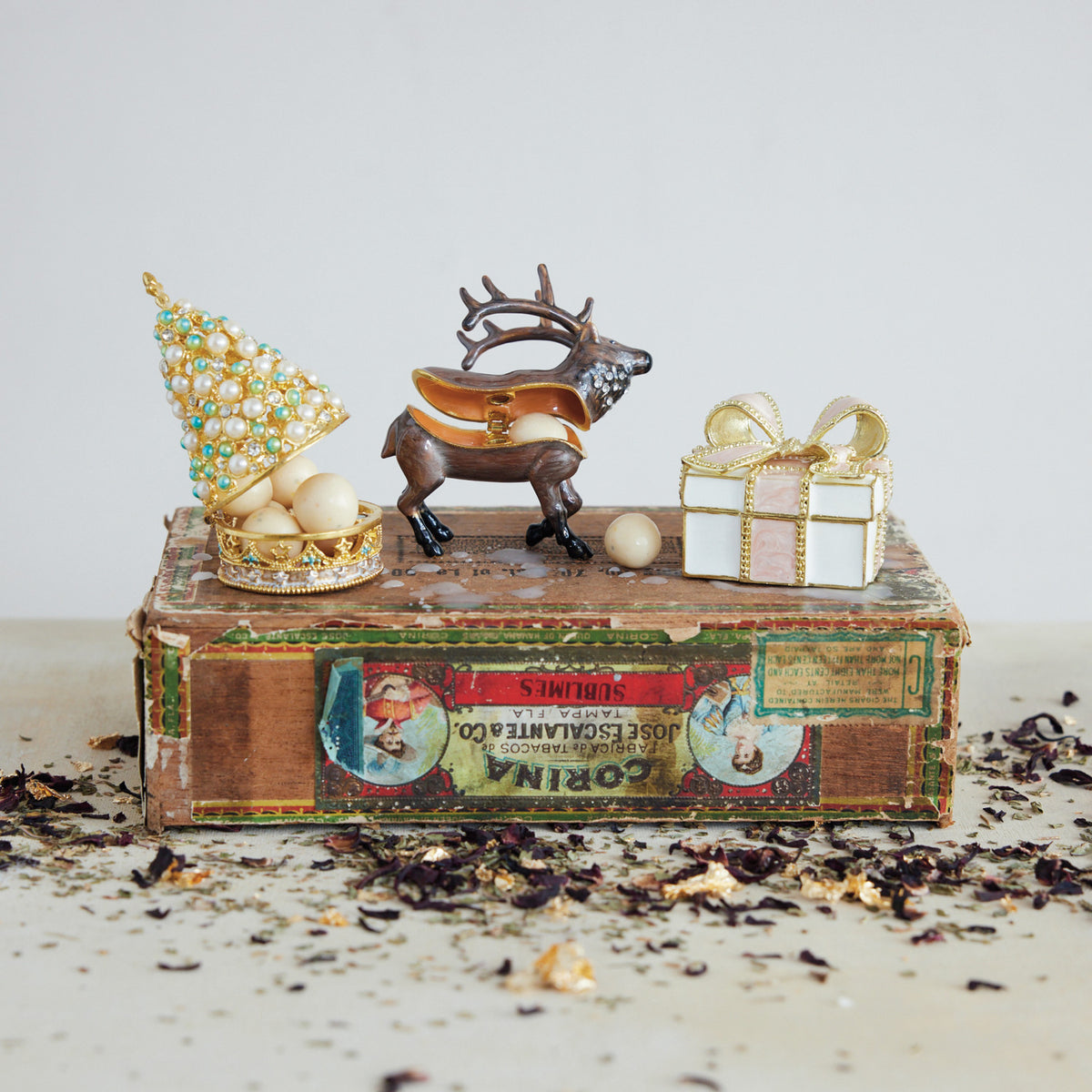 Pink & Gold Gift Shaped Trinket Box