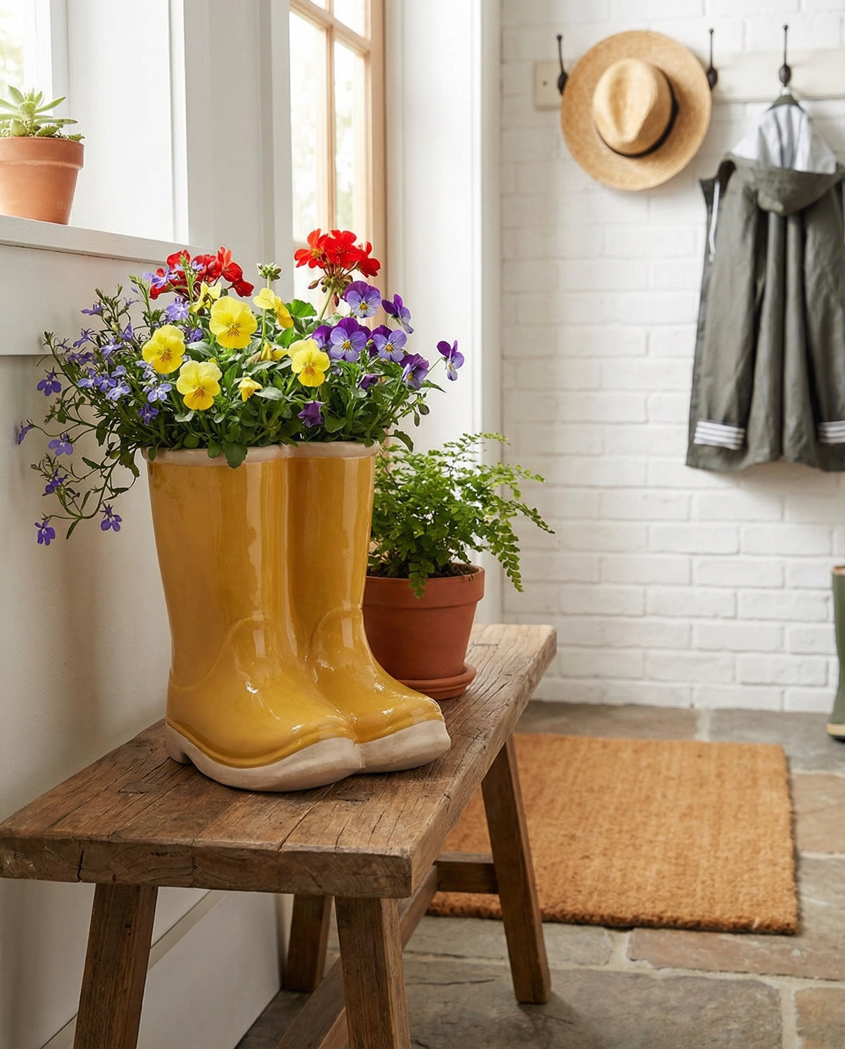 Yellow Rain Boots Ceramic Planter