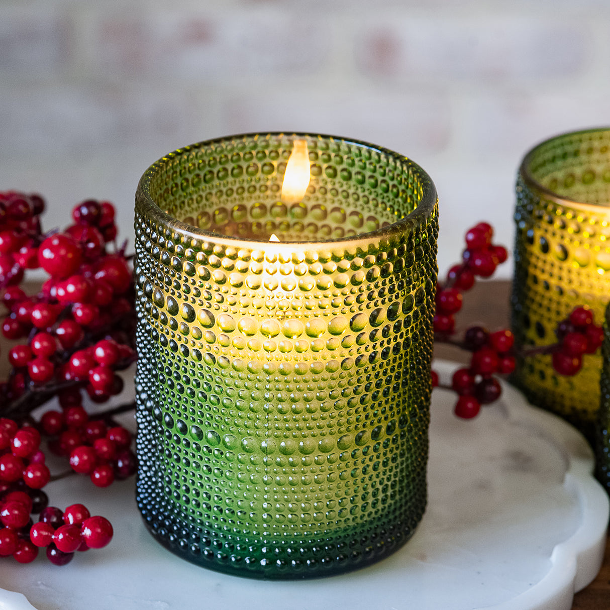 Green LED Beaded Glass Flameless Candle
