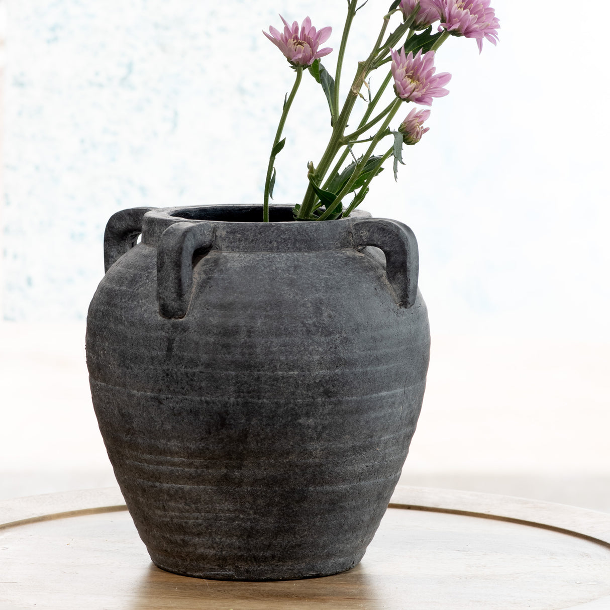 Charcoal Four Handle Ceramic Vase