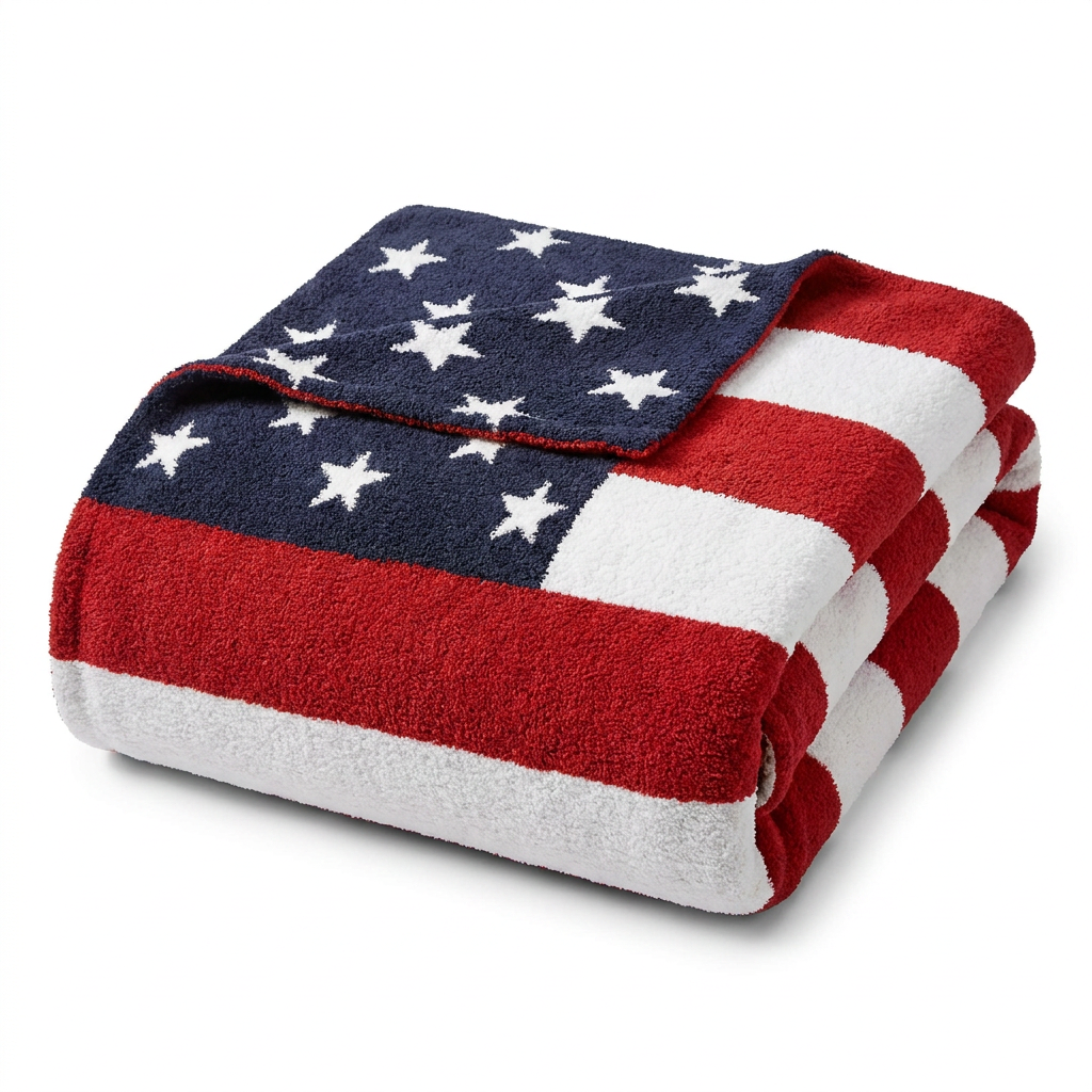 Americana chenille knit American flag throw blanket patriotic red white and blue home decor