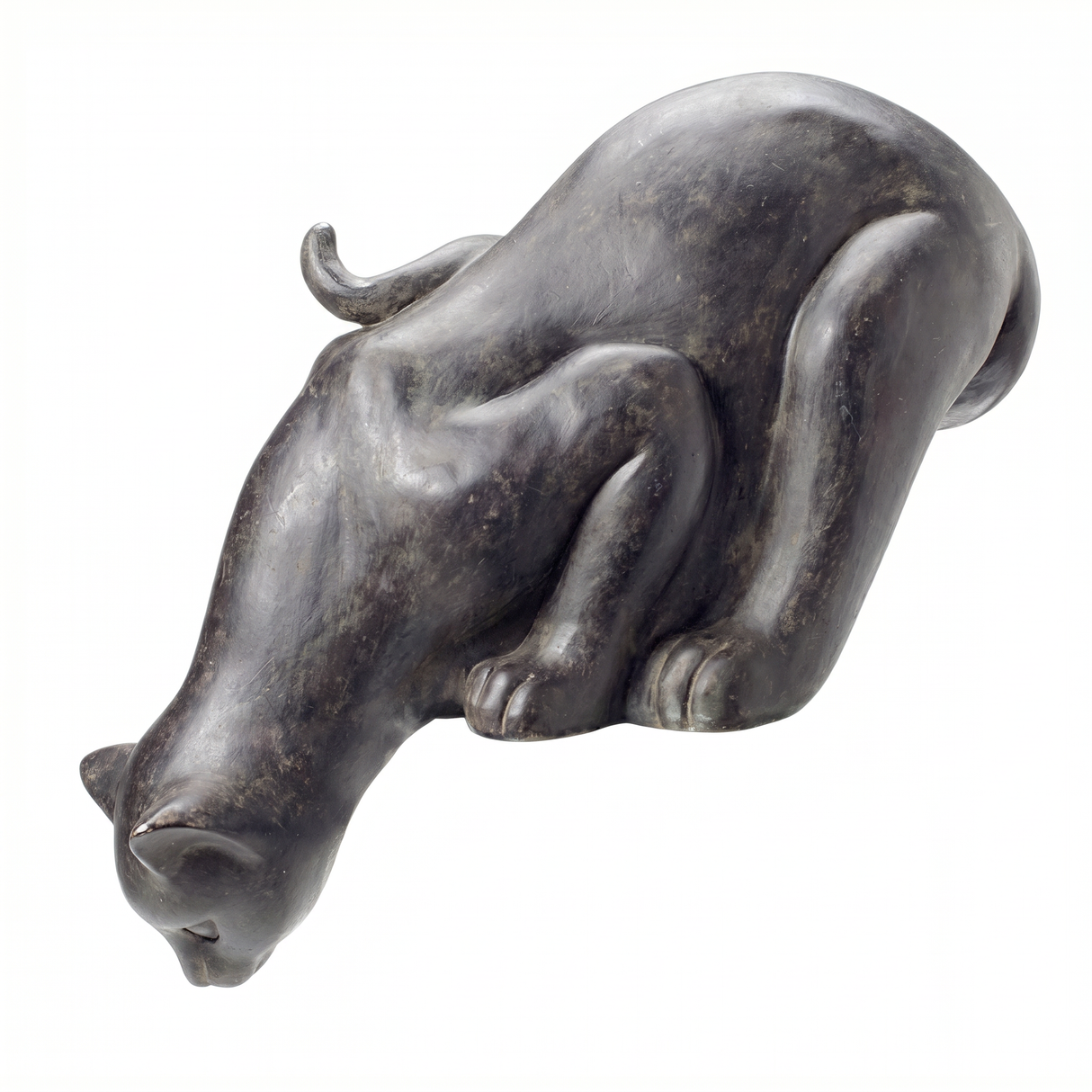 black cat sculpture peering over edge antique style resin home decor