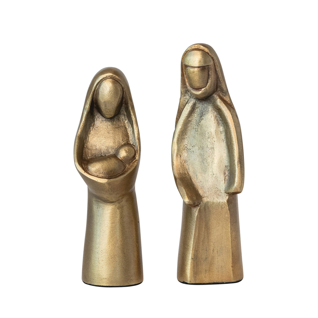 Set of 2 cast aluminum Holy Family figurines in antique gold finish
