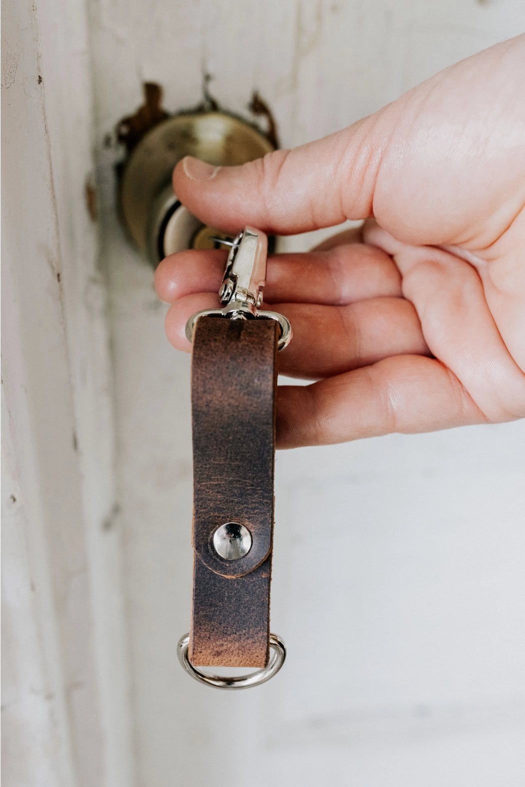 Small Leather Keychain with Carabiner