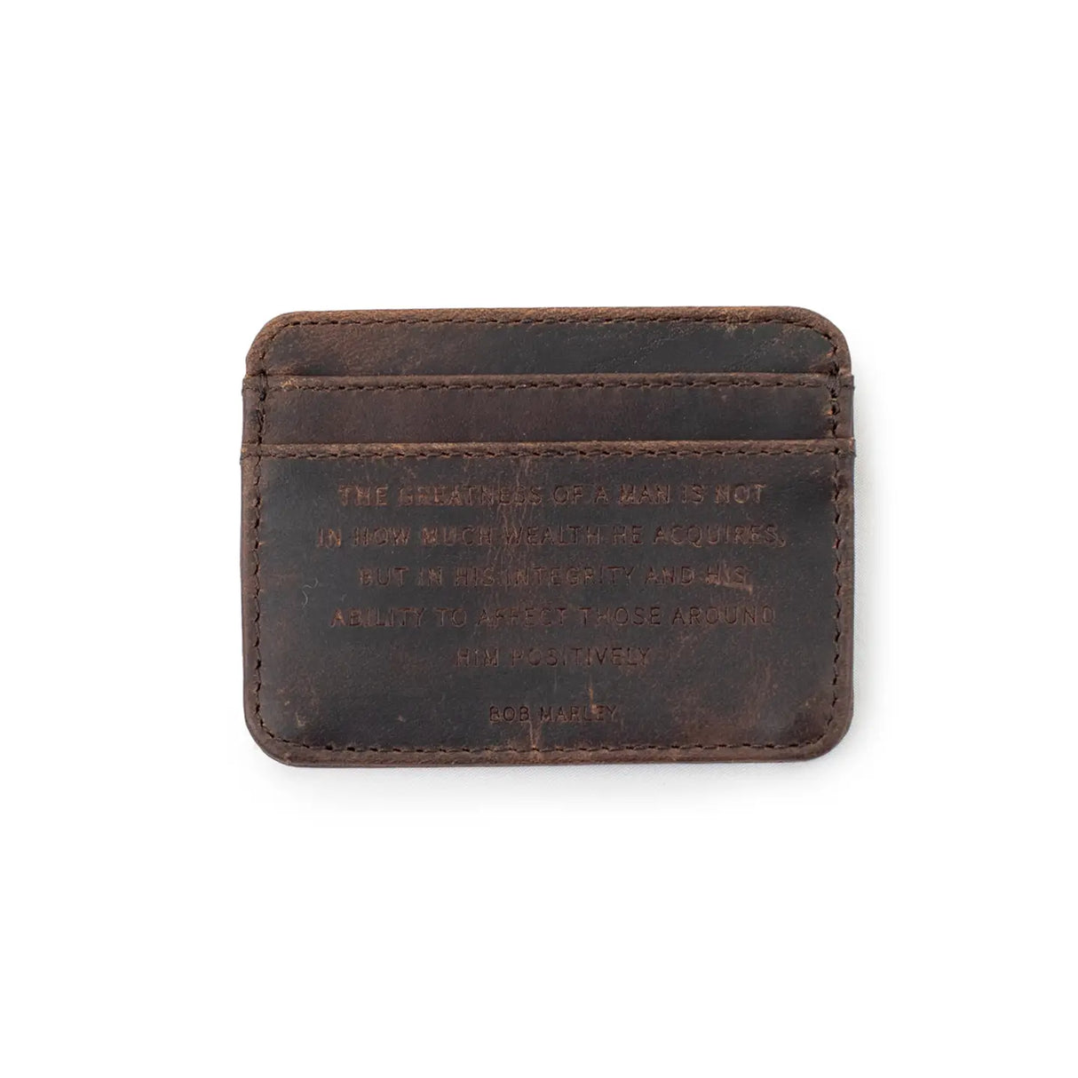 Distressed Leather Card Holder Wallet (Bob Marley Quote) | 3 Colors