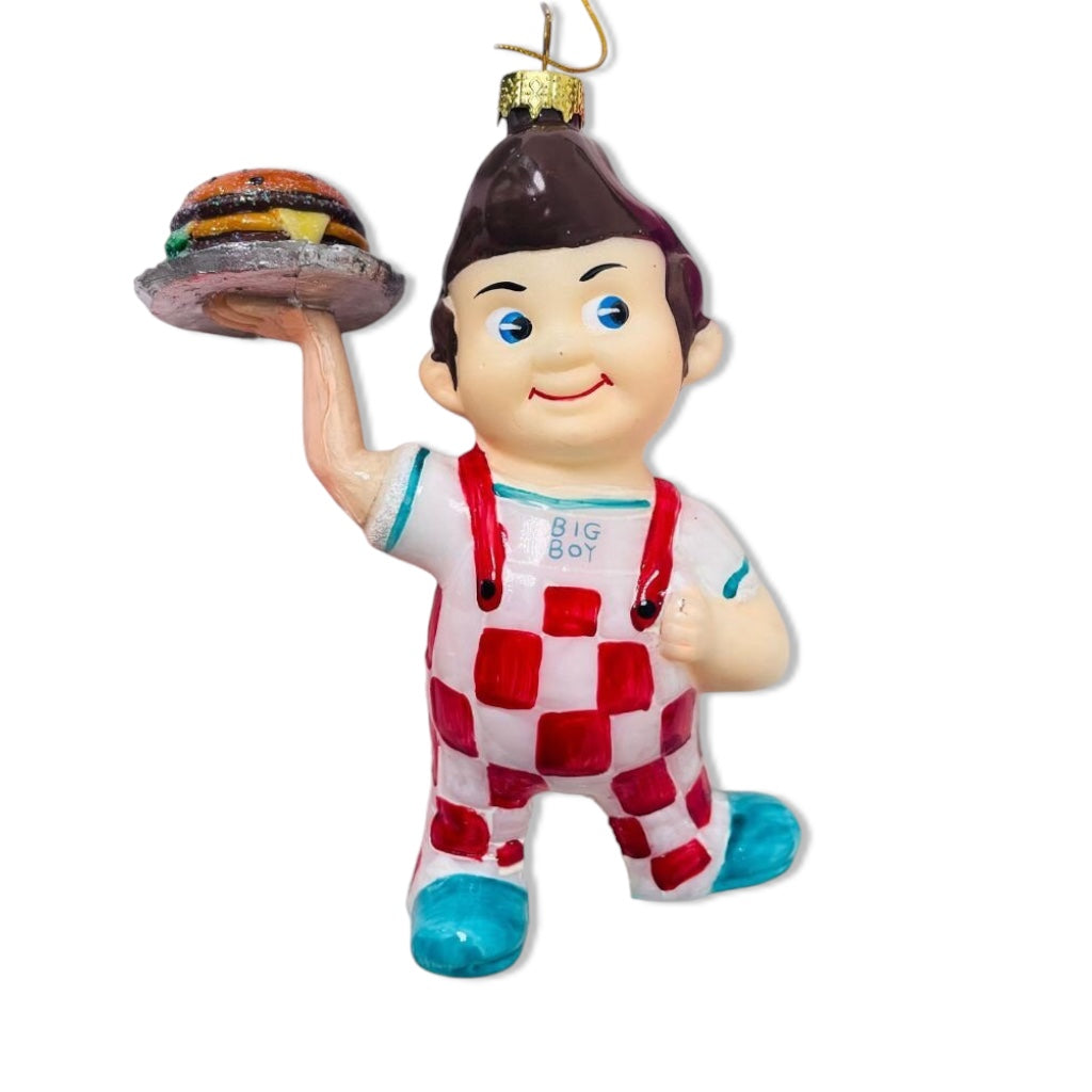 Glass Big Boy ornament holding burger by cody foster