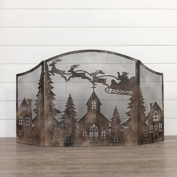 Black metal Santa and reindeer village scene stand holiday décor
