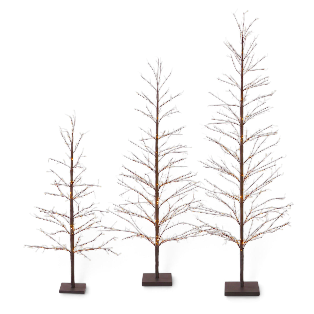 Black warm light LED tree with glowing branches available in 48, 72, and 90 inch sizes
