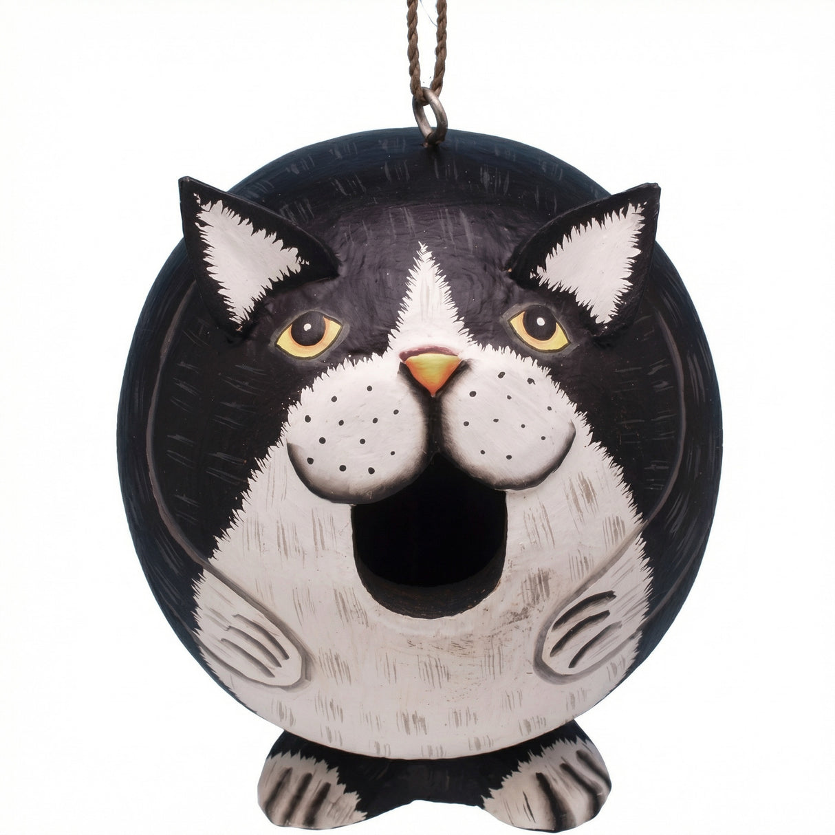 black and white cat wooden birdhouse hand painted hanging garden bird house