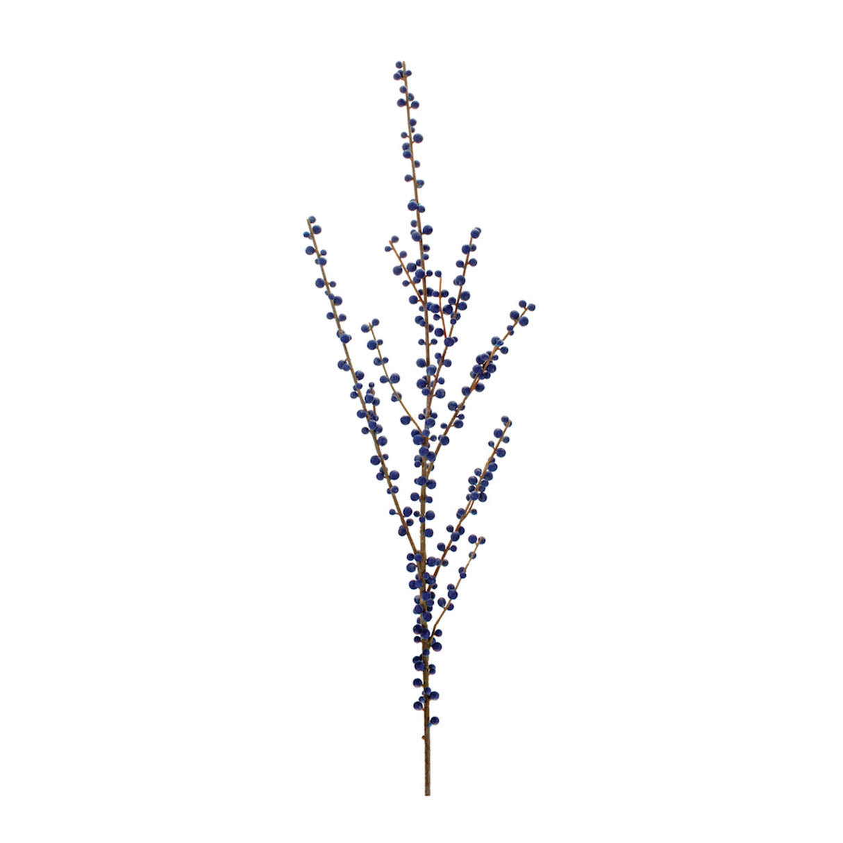 Blue faux berry spray stem 43.5 inches tall with branching brown stems and small blue berries