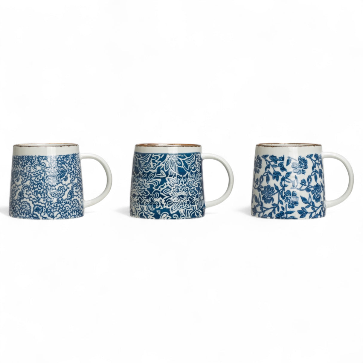 blue floral print coffee mugs
