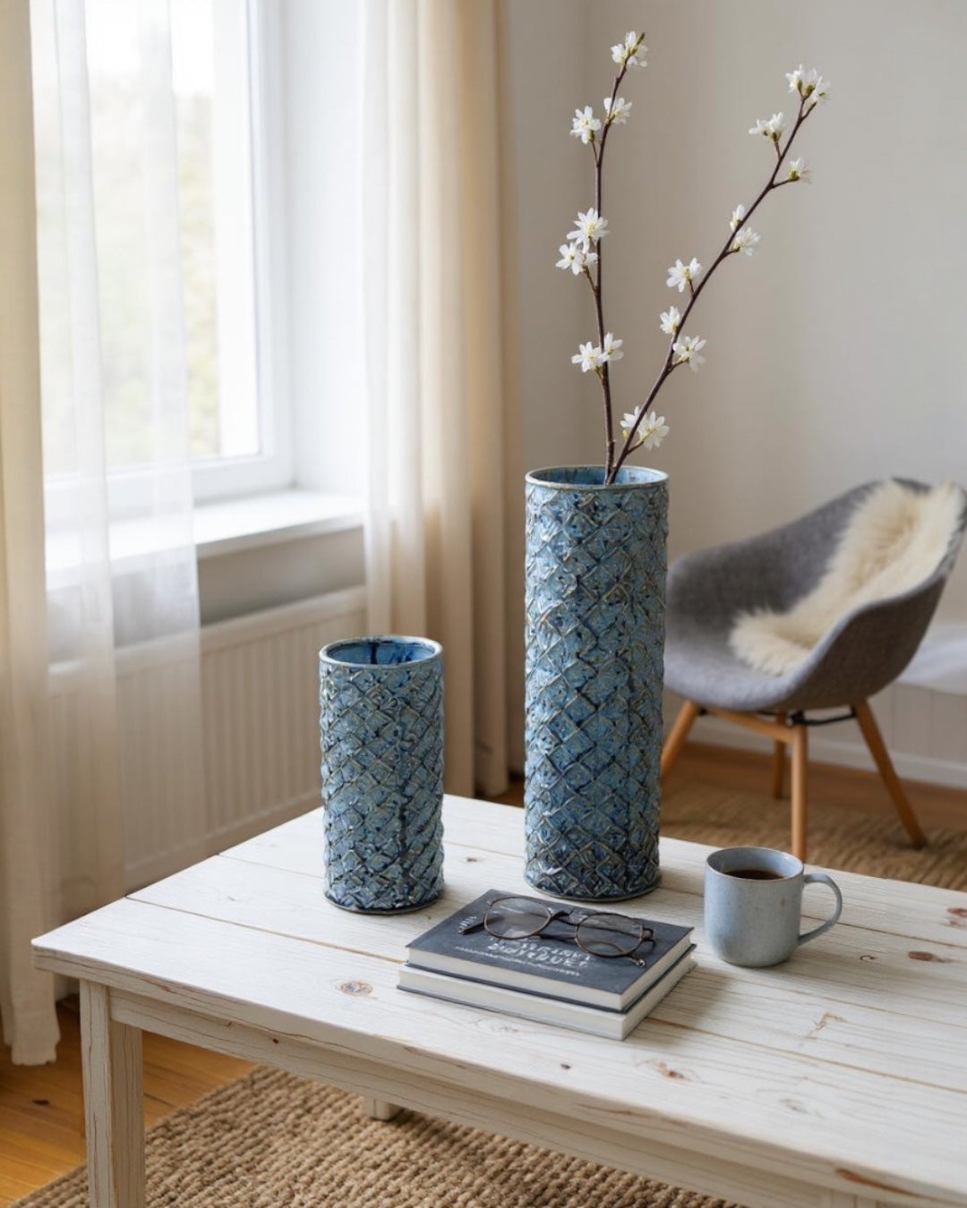 Blue Ceramic Diamond Pattern Vase | 2 Sizes