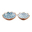 Blue floral block print enamel mango wood bowl, available in small and large sizes,