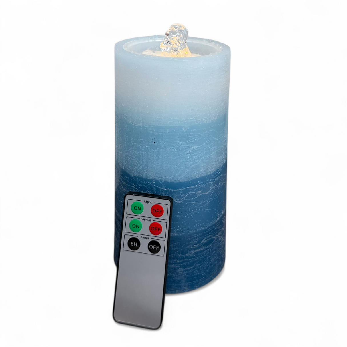 Blue ombre LED water wick fountain candle with remote control