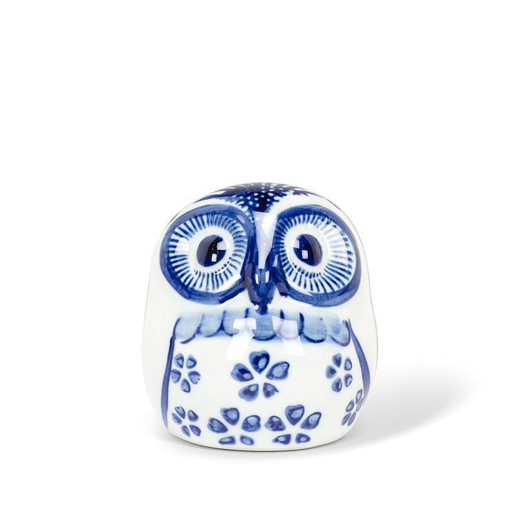 blue white porcelain owl figurine small decorative owl ceramic