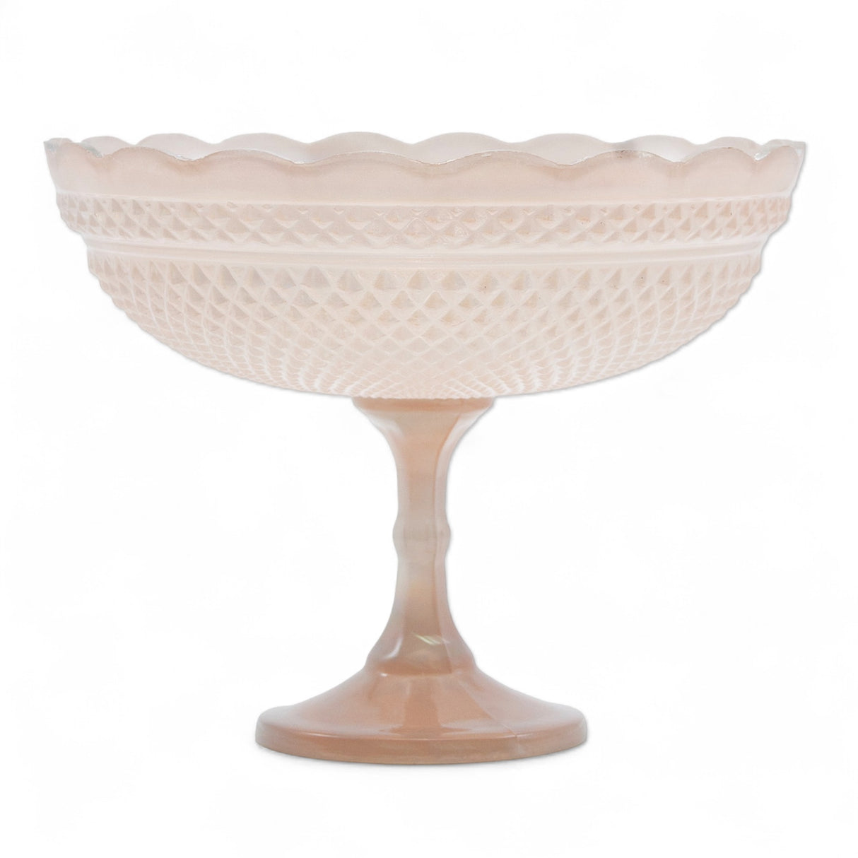Blush pressed glass scalloped footed bowl