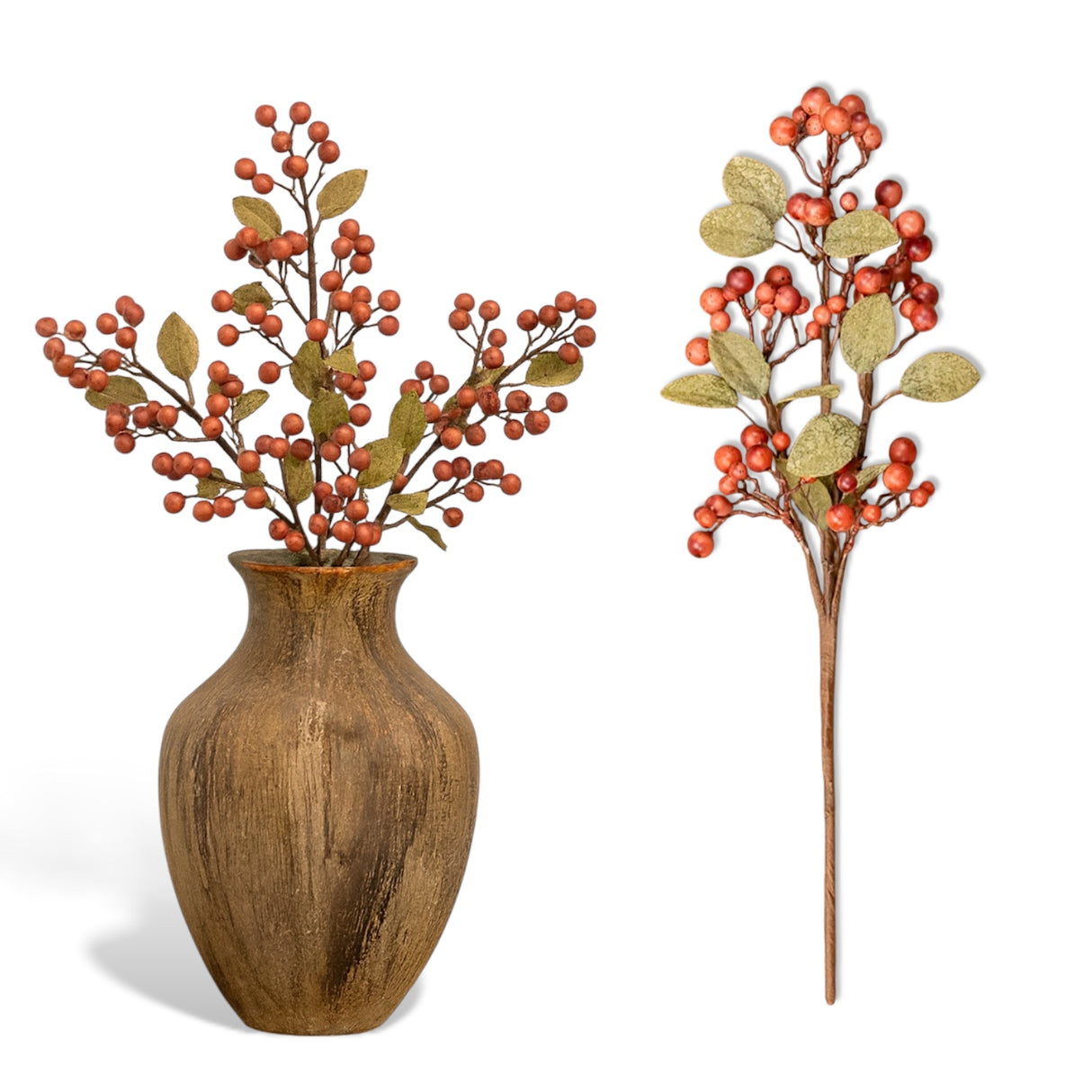 18.5" artificial burgundy berry pick with green leaves for fall décor