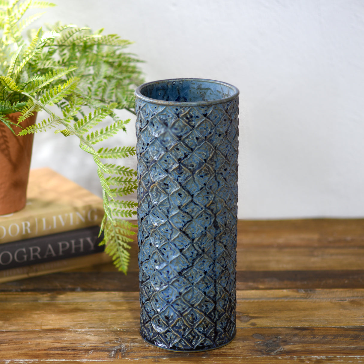 Blue Ceramic Diamond Pattern Vase | 2 Sizes