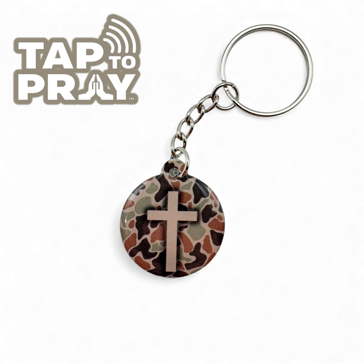 came cross tap to pray bible verse keychain