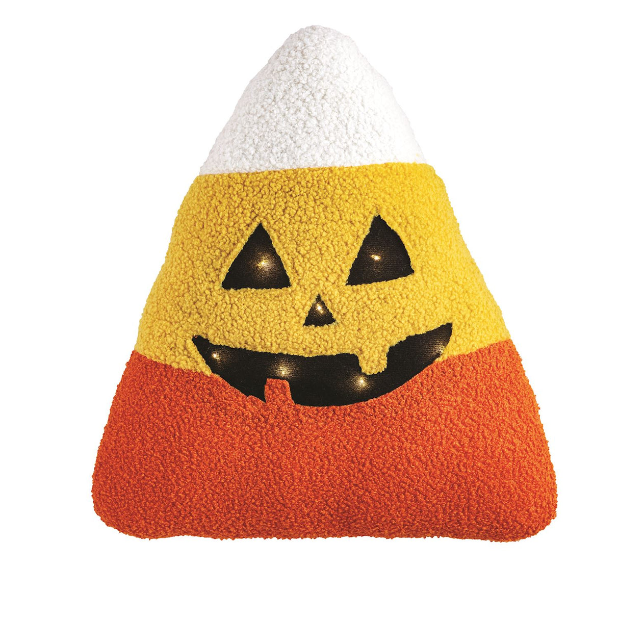 Candy corn Halloween sherpa pillow with LED lights