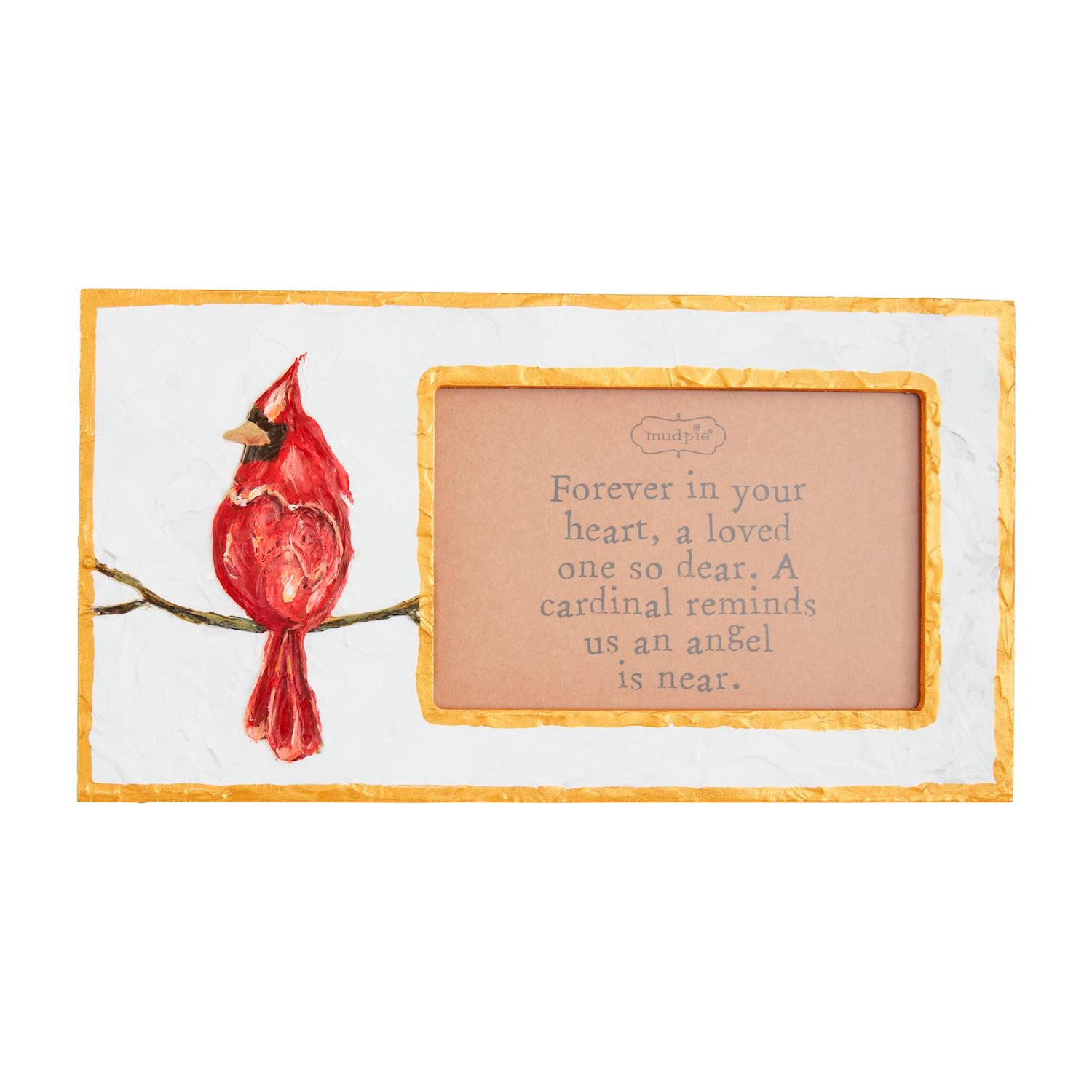 Hand-painted wooden cardinal photo frame with remembrance sentiment, holds 4x6 photo