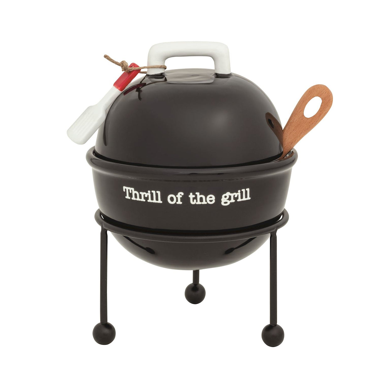 ceramic grill shaped dip bowl with lid and stand for BBQ entertaining