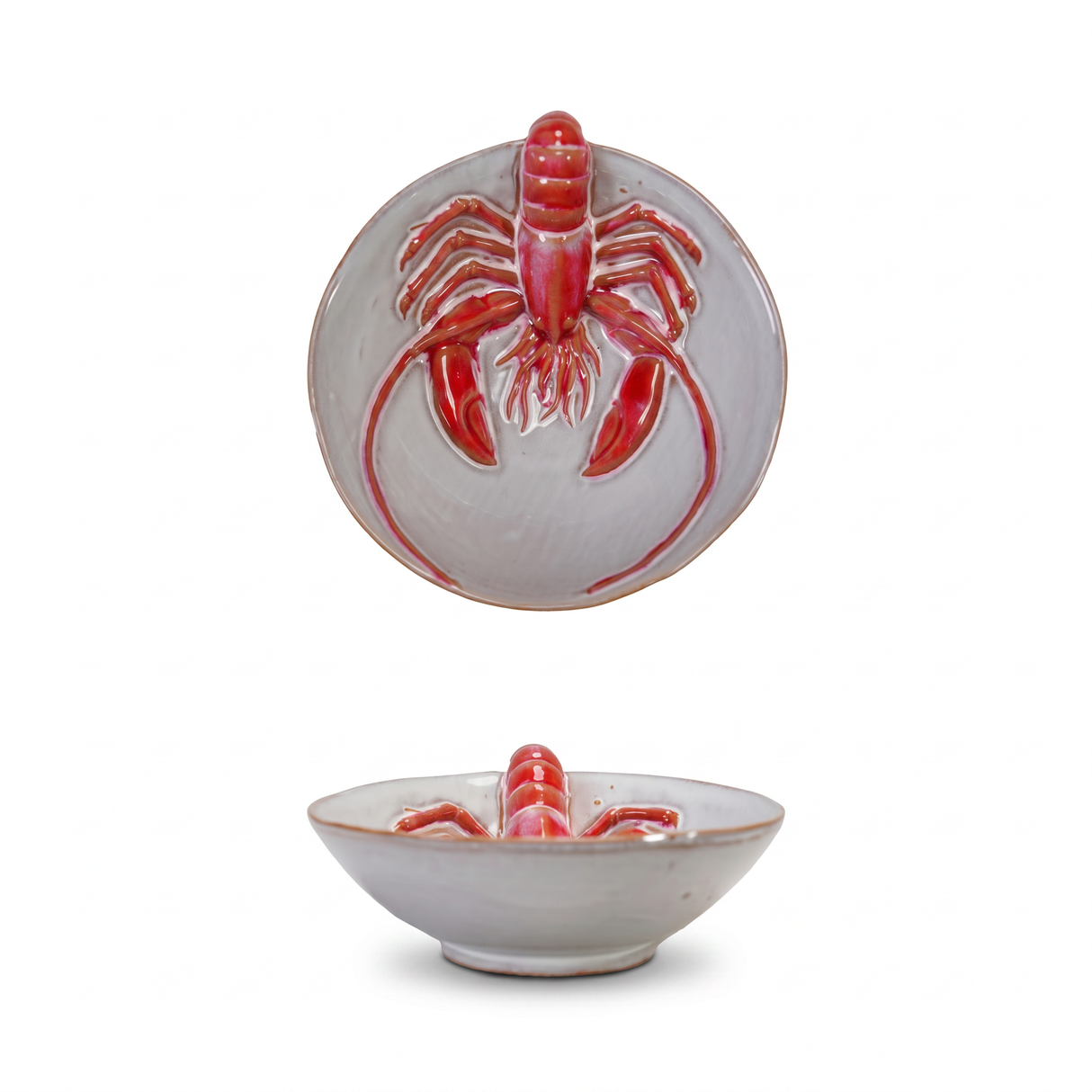 ceramic lobster bowl reactive glaze coastal dish small lobster embossed bowl