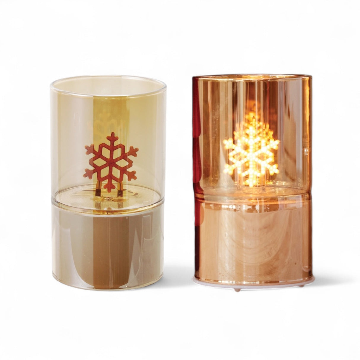Champagne glass LED light with glowing snowflake filament and timer function.