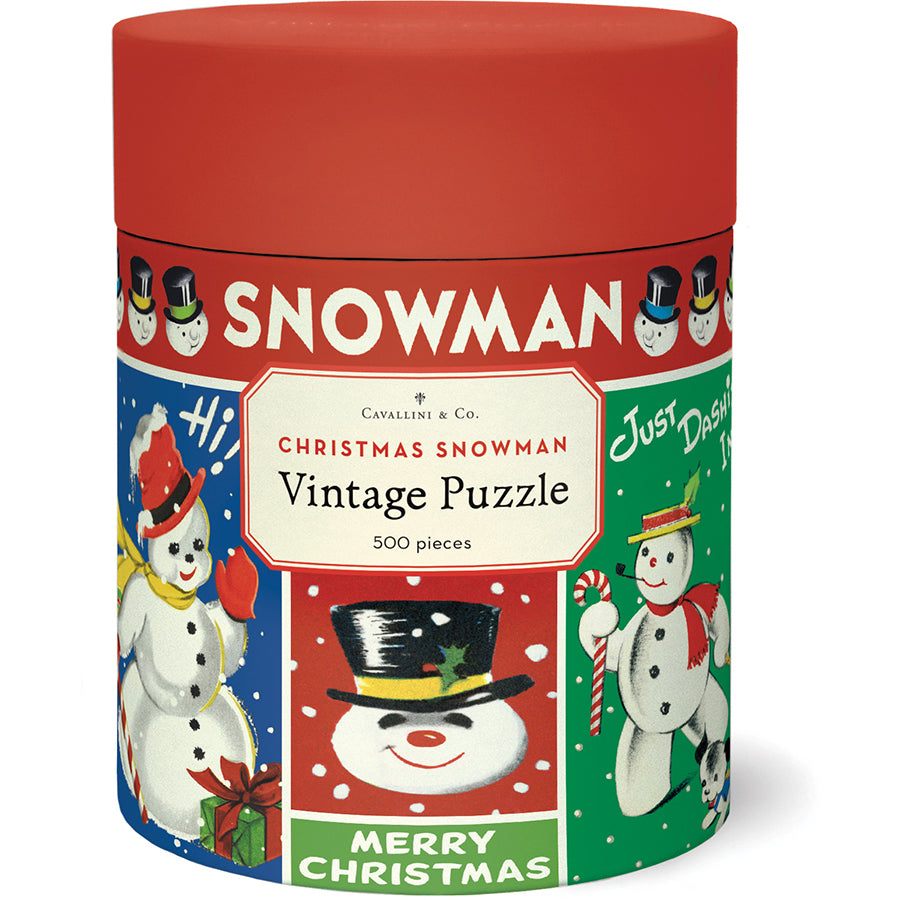 Christmas Snowman 500 piece vintage puzzle in decorative tube