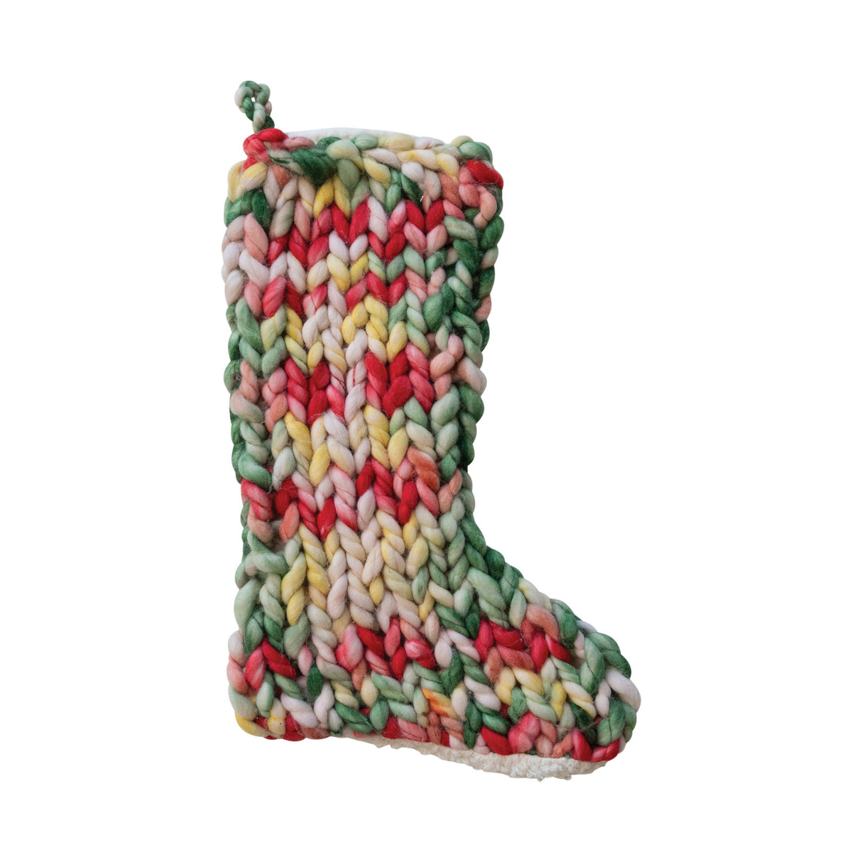Hand-Woven Multicolor Chunky Knit Stocking with Sherpa Back