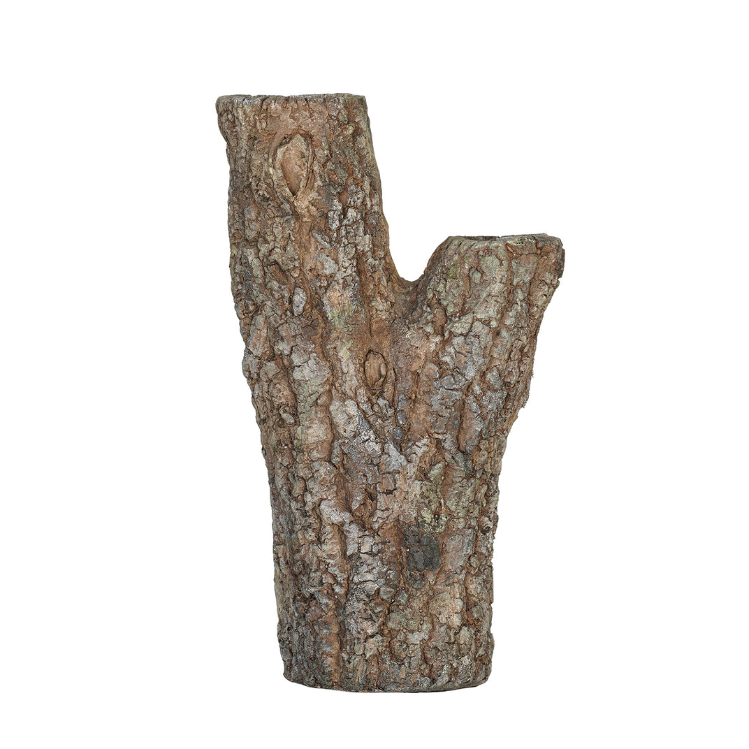 Concrete Faux Bois Vase with tree trunk design, featuring two openings for florals