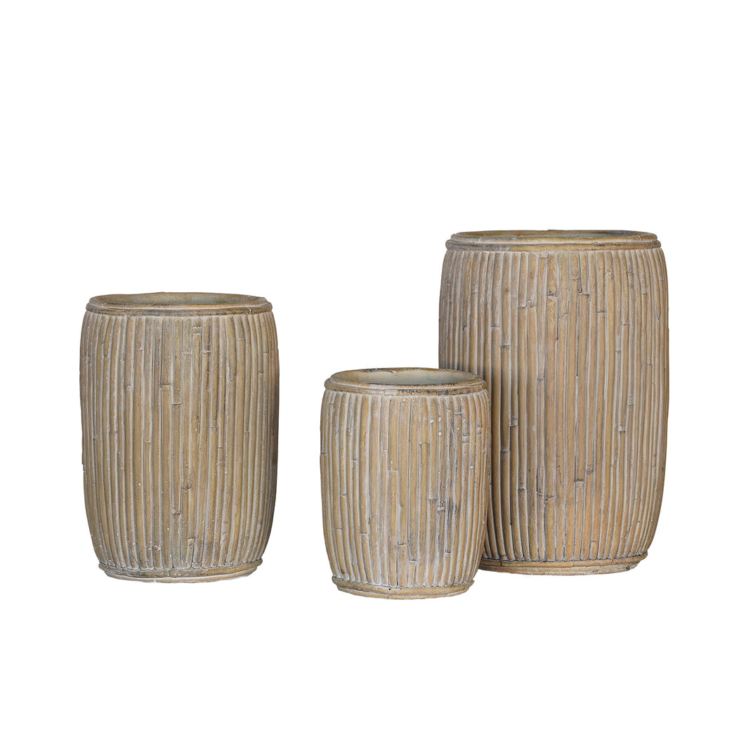 Concrete faux rattan planters with textured design