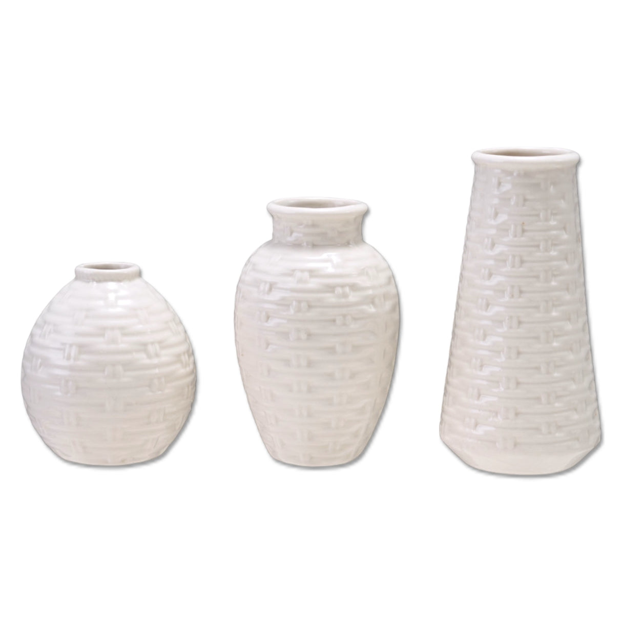 cream embossed basket weave stoneware vase set of three decorative home decor