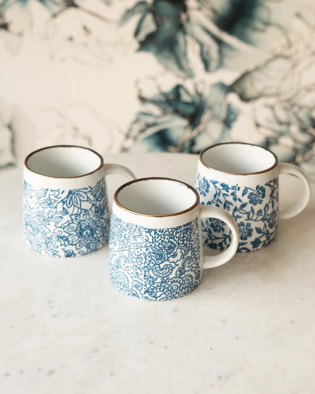 Blue Chinoiserie Hand-Stamped Ceramic Mug