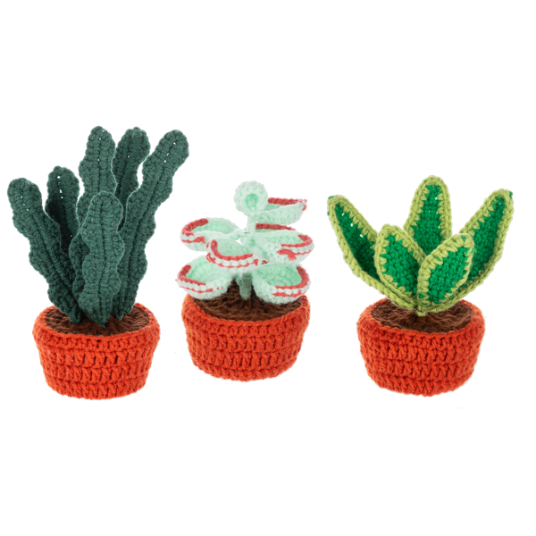 Handmade crochet succulent plant figurine in a yarn pot