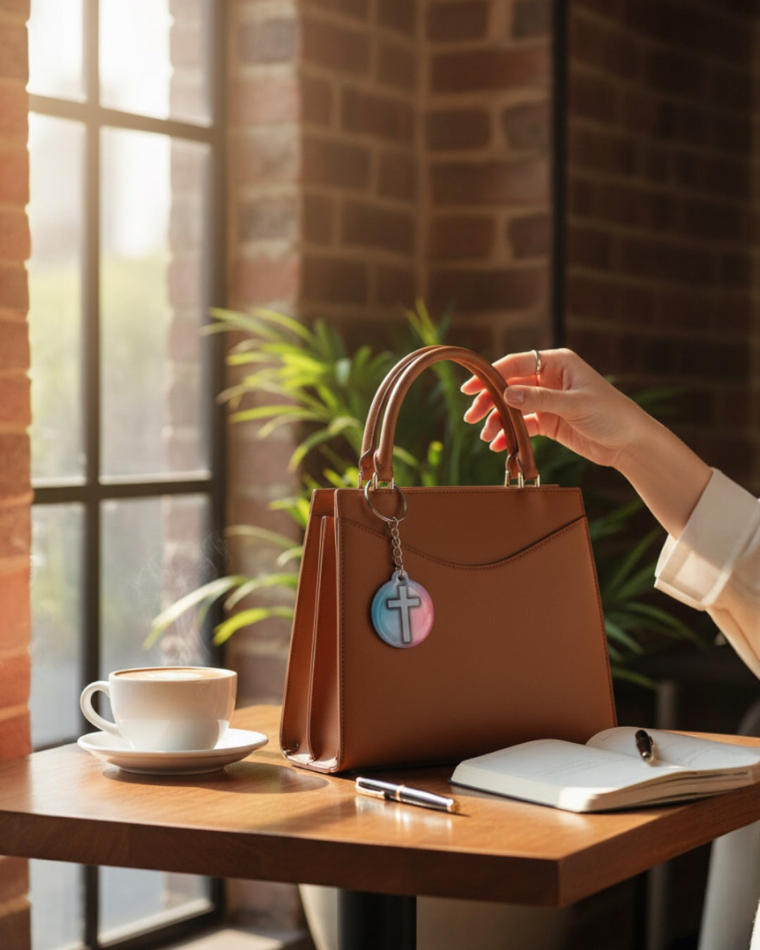 Pastel Cross Tap to Pray Keychain