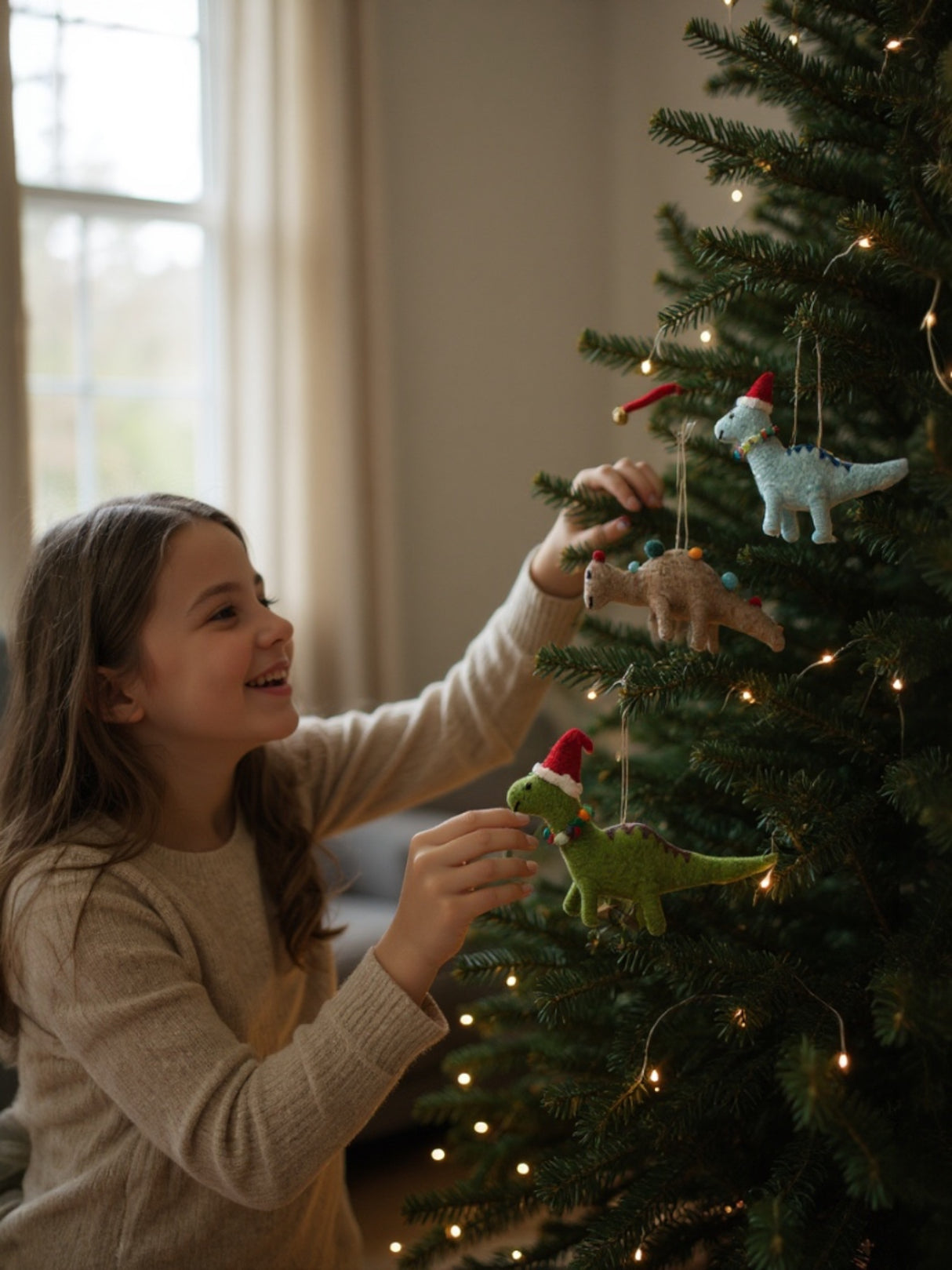 Wool Felt Dinosaur Ornament with Seasonal Accessories | 4 Styles