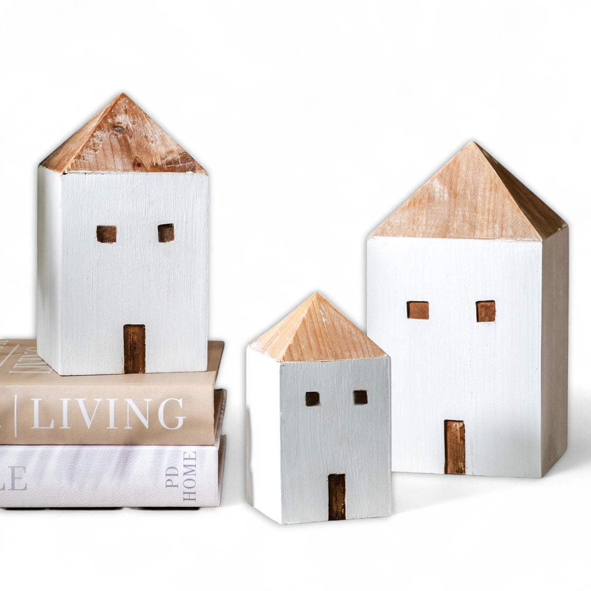 Whitewashed Wood House Figures | Set of 3
