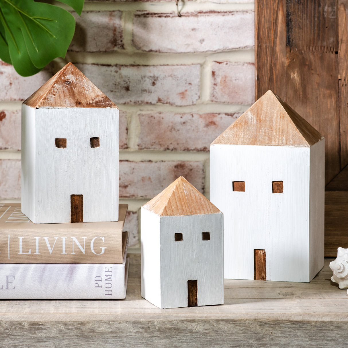 Whitewashed Wood House Figures | Set of 3