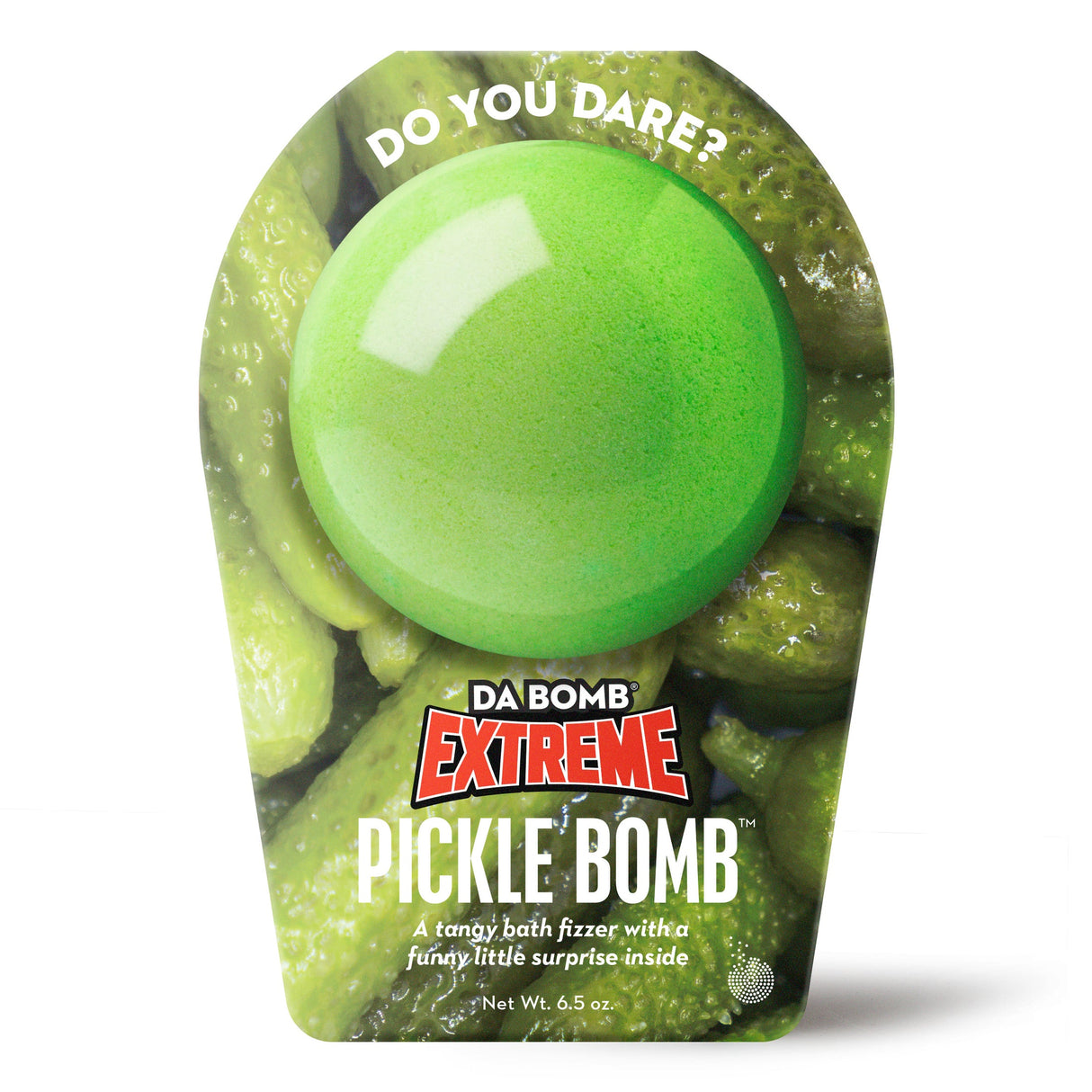Da Bomb Pickle Bomb bright green dill pickle scented bath fizzer with a surprise inside