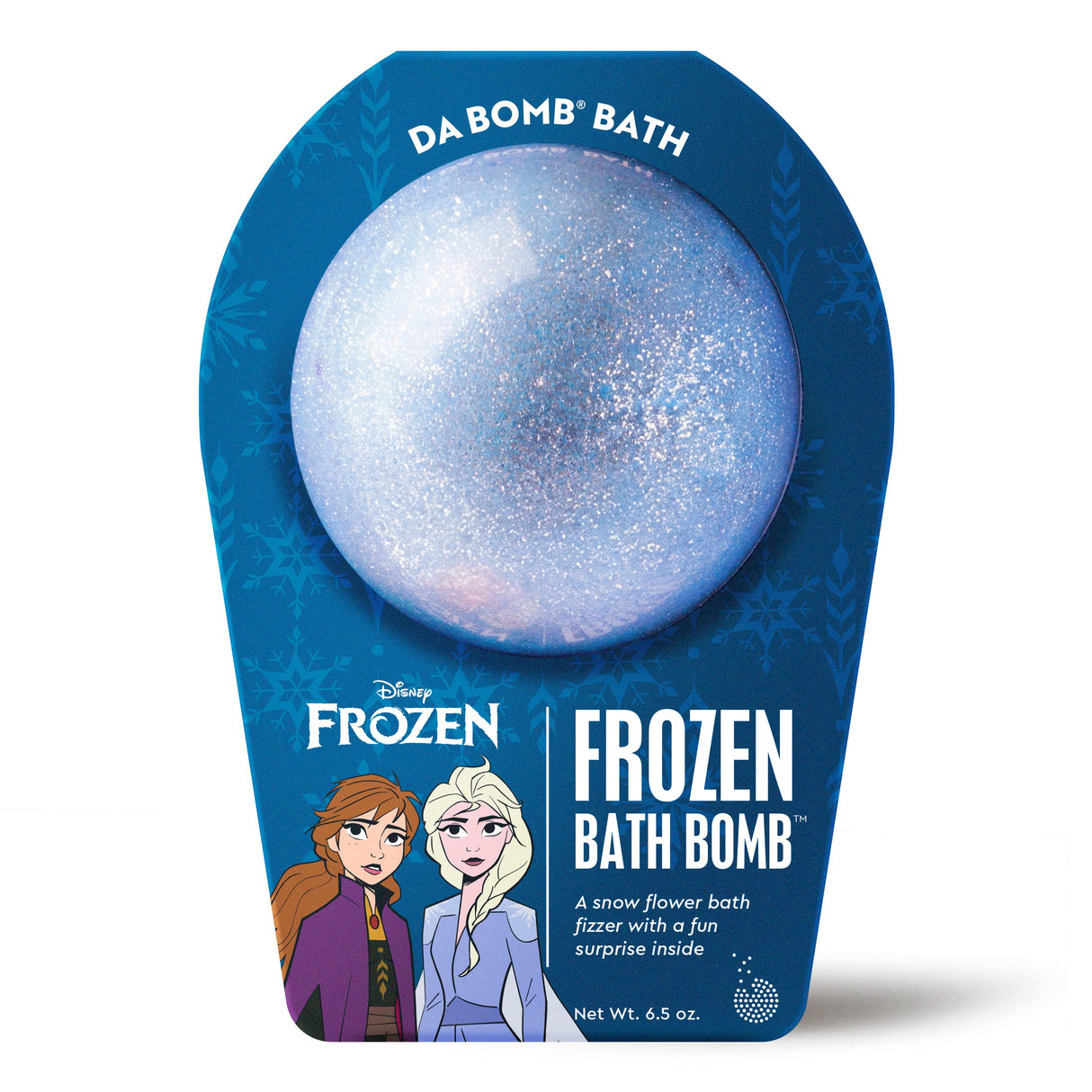 Disney Frozen blue shimmering bath bomb by Da Bomb with snow flower fragrance and a surprise inside