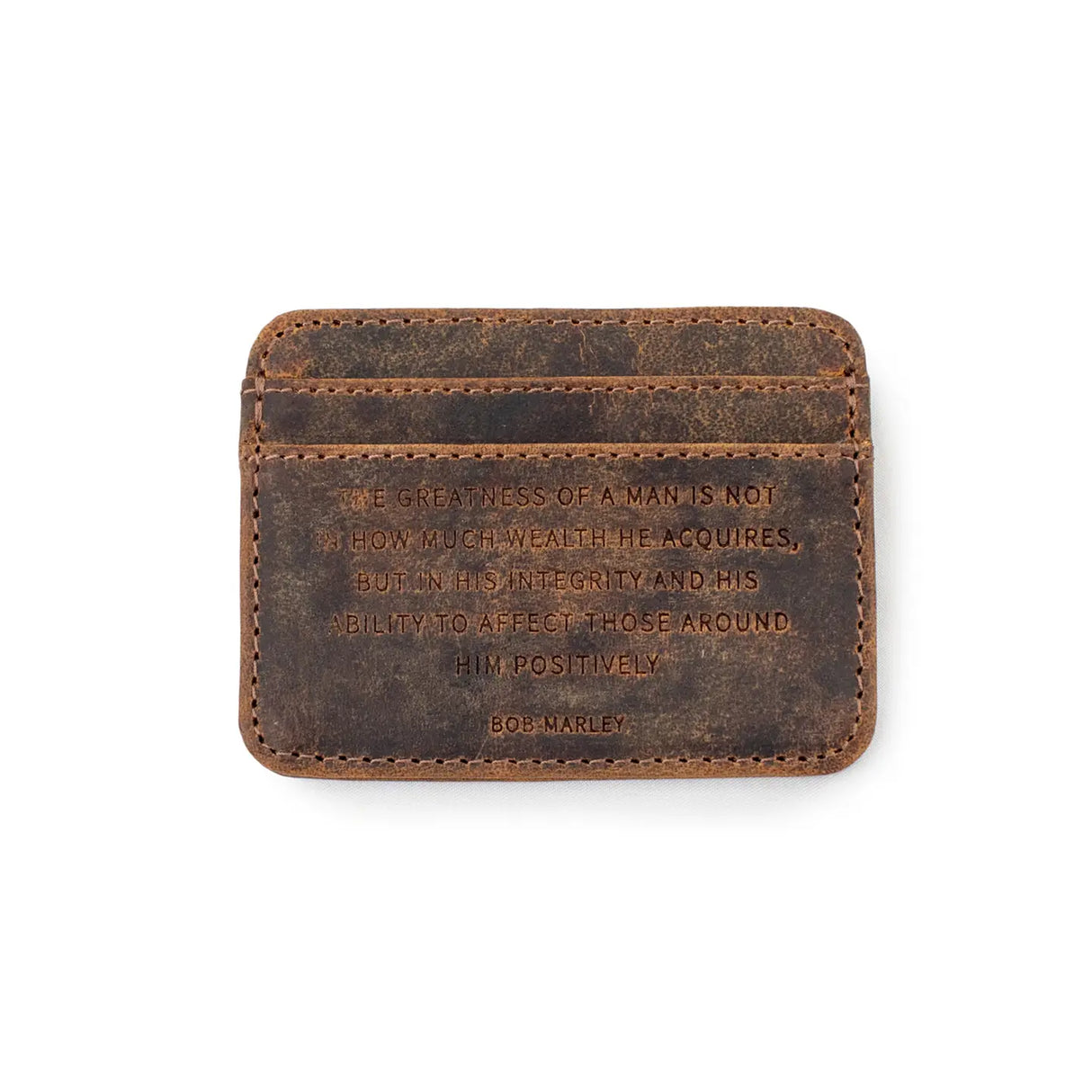 Distressed Leather Card Holder Wallet (Bob Marley Quote) | 3 Colors