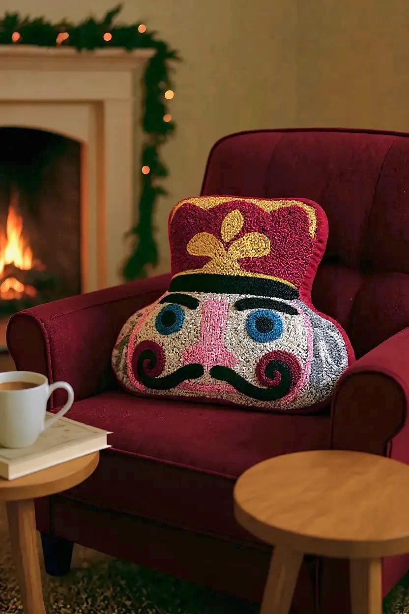 Beaded Nutcracker Shaped Throw Pillow
