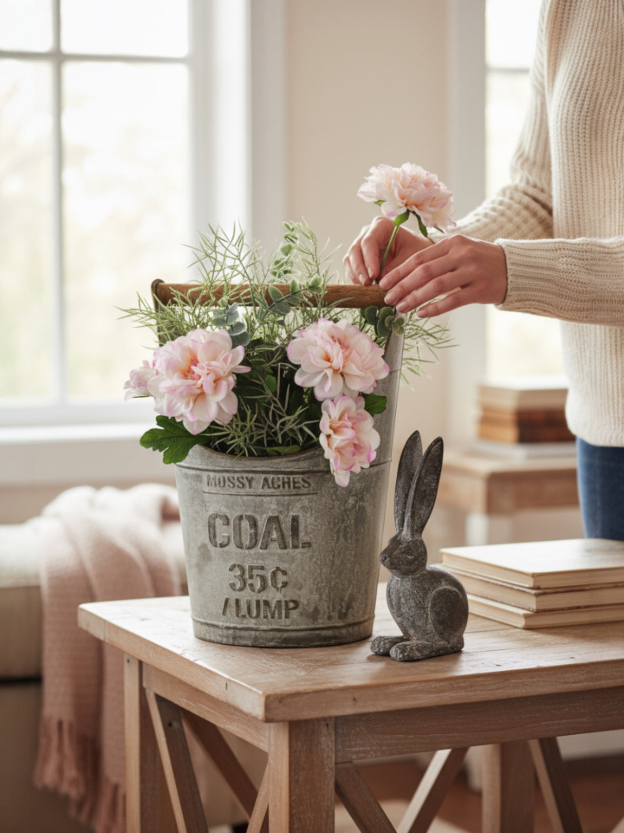 Metal Coal Bucket with Wood Handle