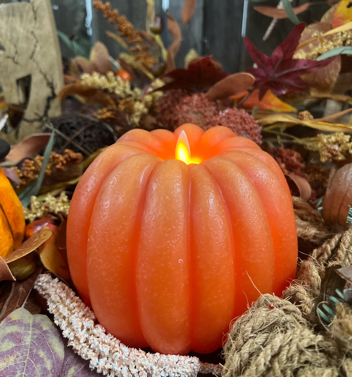 Orange Pumpkin Flickering LED Flameless Wax Candles