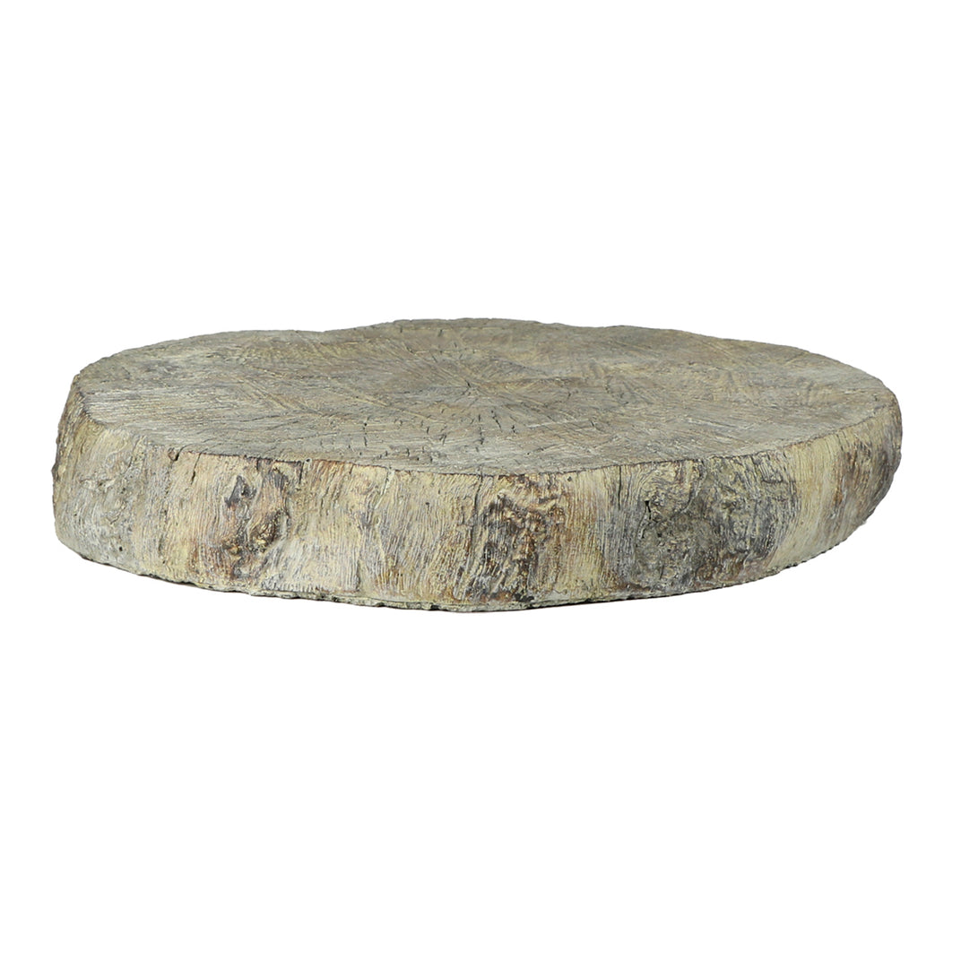Faux bois concrete tabletop with intricate wood grain design, vintage French-inspired, 11" diameter x 2½" depth.