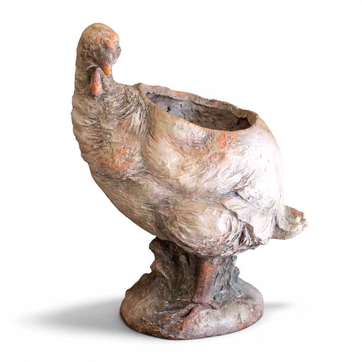 Faux concrete turkey planter for fall and Thanksgiving decorating with rustic farmhouse seasonal home décor.
